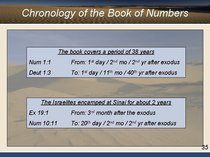 Chronology of the Book of Numbers The book covers a period of 38 years