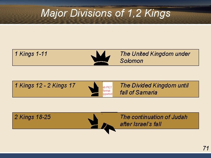 Major Divisions of 1, 2 Kings 1 -11 The United Kingdom under Solomon 1