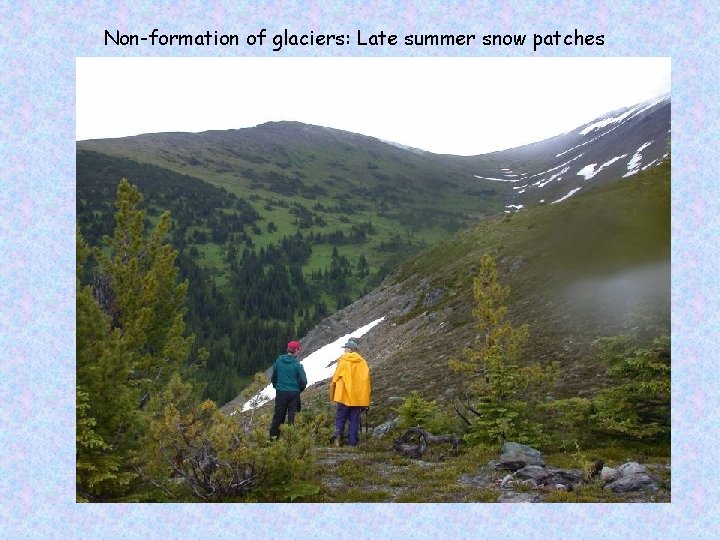 Non-formation of glaciers: Late summer snow patches 