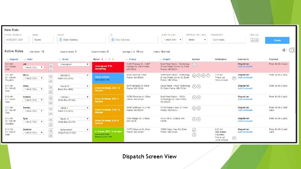 Dispatch Screen View 