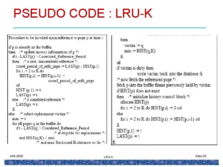 PSEUDO CODE : LRU-K JAN 2020 LRU-K Slide 20 