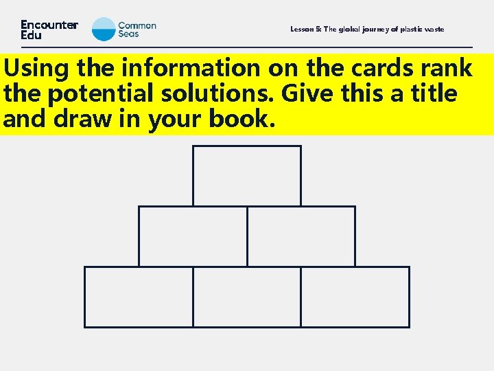 Lesson 5: The global journey of plastic waste Using the information on the cards