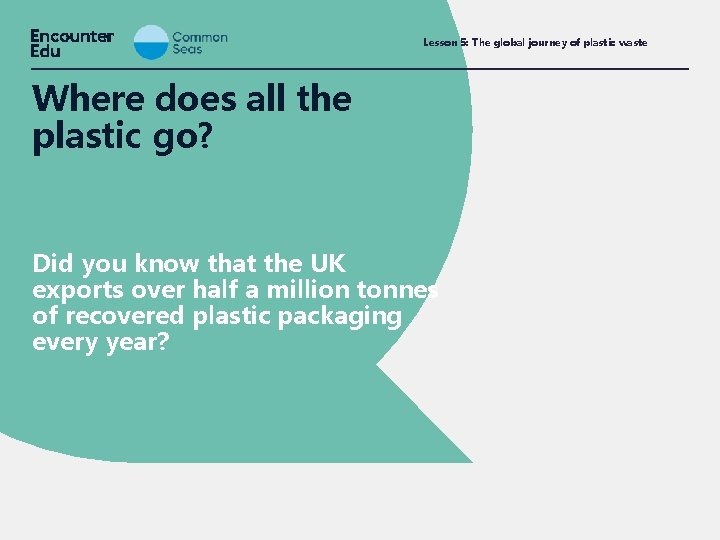 Lesson 5: The global journey of plastic waste Where does all the plastic go?