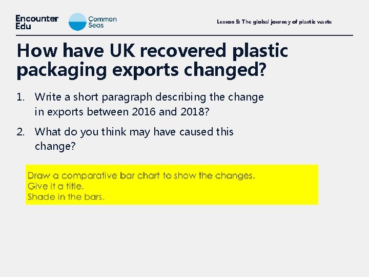 Lesson 5: The global journey of plastic waste How have UK recovered plastic packaging