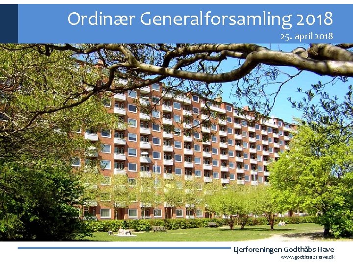 Ordinær Generalforsamling 2018 25. april 2018 Ejerforeningen Godthåbs Have www. godthaabshave. dk 