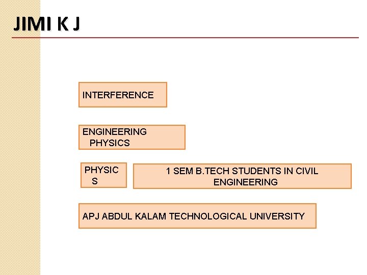 JIMI K J INTERFERENCE ENGINEERING PHYSICS PHYSIC S 1 SEM B. TECH STUDENTS IN
