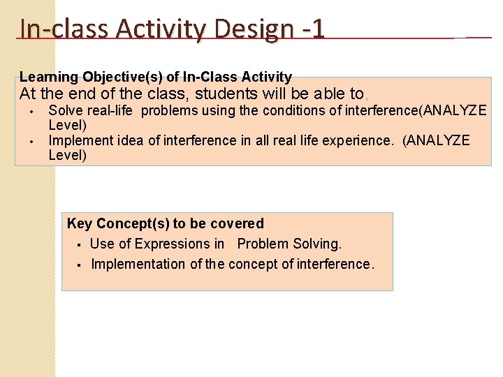 In-class Activity Design -1 Learning Objective(s) of In-Class Activity At the end of the