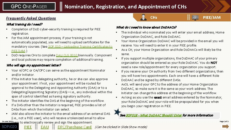 GPC ONE-PAGER Nomination, Registration, and Appointment of CHs Frequently Asked Questions What training do