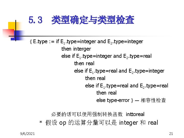 5. 3 类型确定与类型检查 { E. type : = if E 1. type=integer and E 5. 3 类型确定与类型检查 { E. type : = if E 1. type=integer and E