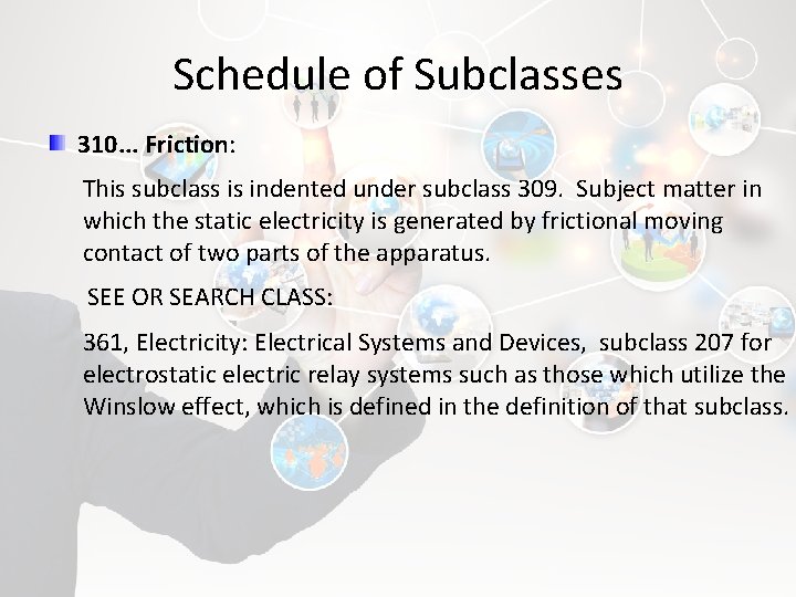 Schedule of Subclasses 310. . . Friction: This subclass is indented under subclass 309.