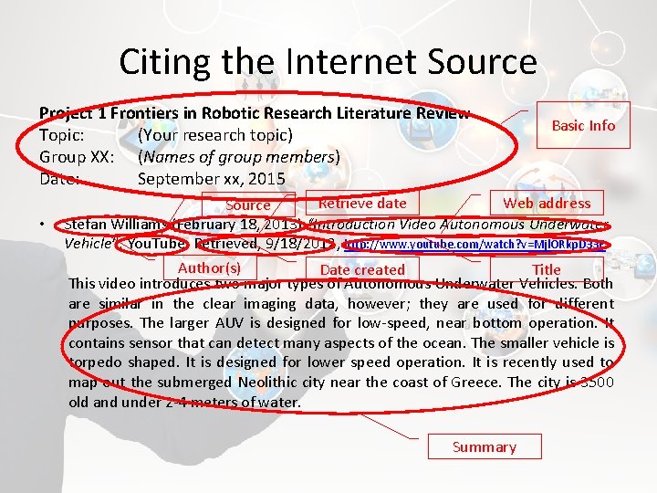 Citing the Internet Source Project 1 Frontiers in Robotic Research Literature Review Topic: (Your