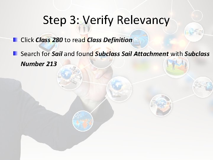 Step 3: Verify Relevancy Click Class 280 to read Class Definition Search for Sail