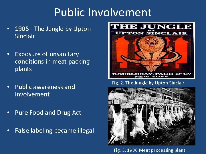 Public Involvement • 1905 - The Jungle by Upton Sinclair • Exposure of unsanitary