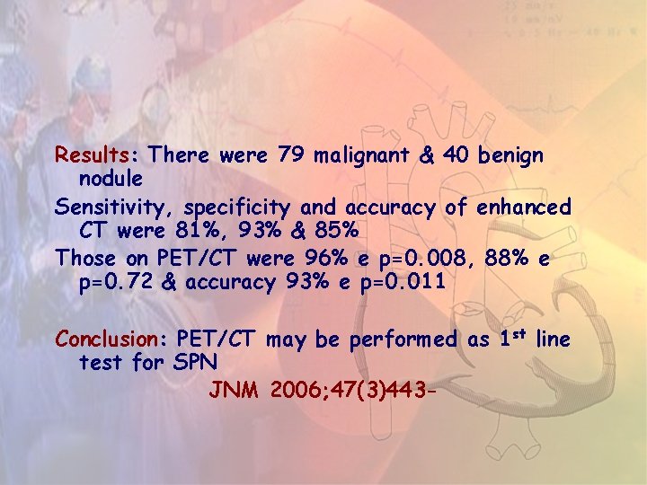 Results: There were 79 malignant & 40 benign nodule Sensitivity, specificity and accuracy of