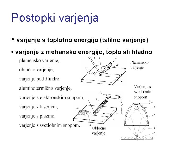 Postopki varjenja • varjenje s toplotno energijo (talilno varjenje) • varjenje z mehansko energijo,