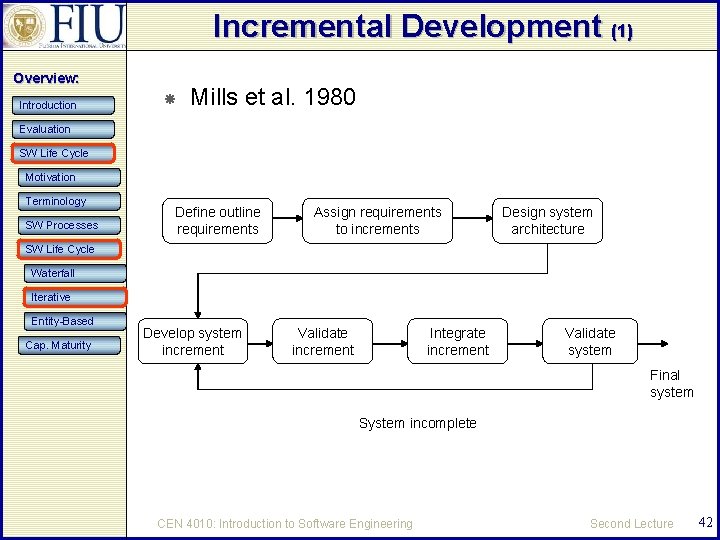 Incremental Development (1) Overview: Introduction Mills et al. 1980 Evaluation SW Life Cycle Motivation