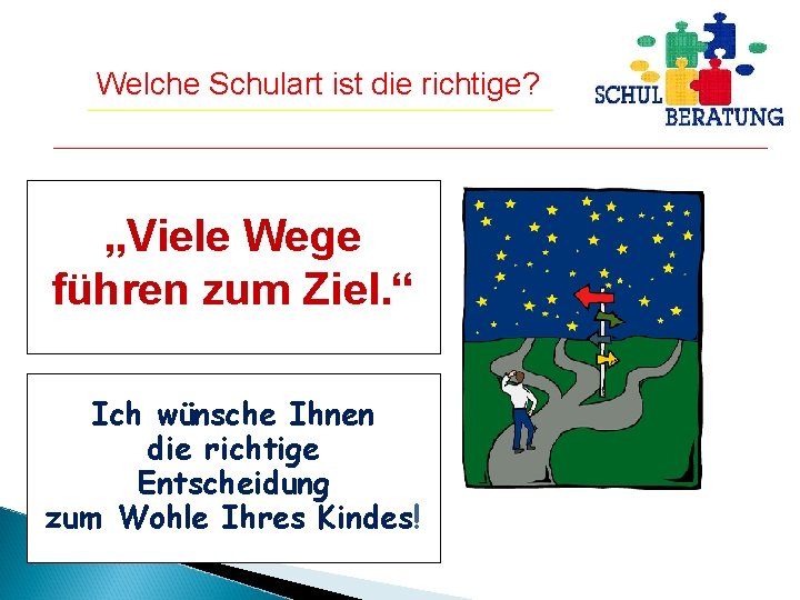 Welche Schulart ist die richtige? „Viele Wege führen zum Ziel. “ Ich wünsche Ihnen