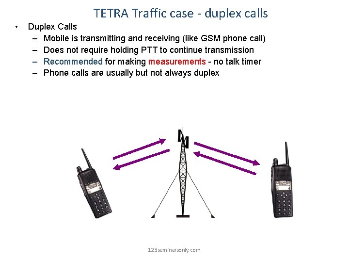 TETRA Traffic case - duplex calls • Duplex Calls – Mobile is transmitting and