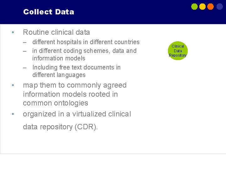 Collect Data • Routine clinical data – different hospitals in different countries – in