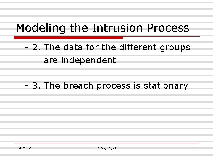 Modeling the Intrusion Process - 2. The data for the different groups are independent
