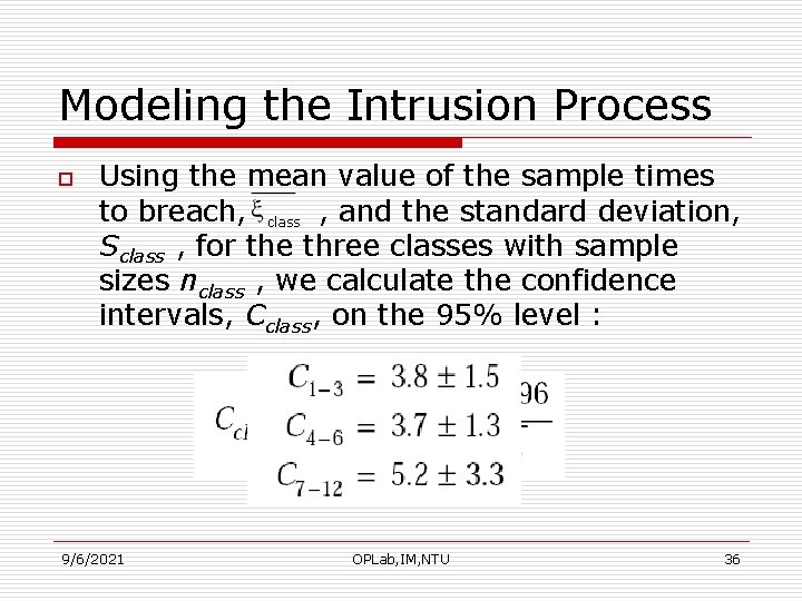 Modeling the Intrusion Process o Using the mean value of the sample times to