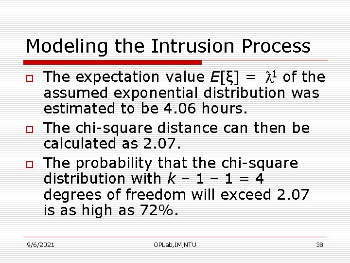 Modeling the Intrusion Process o o o The expectation value E[ξ] = -1 of