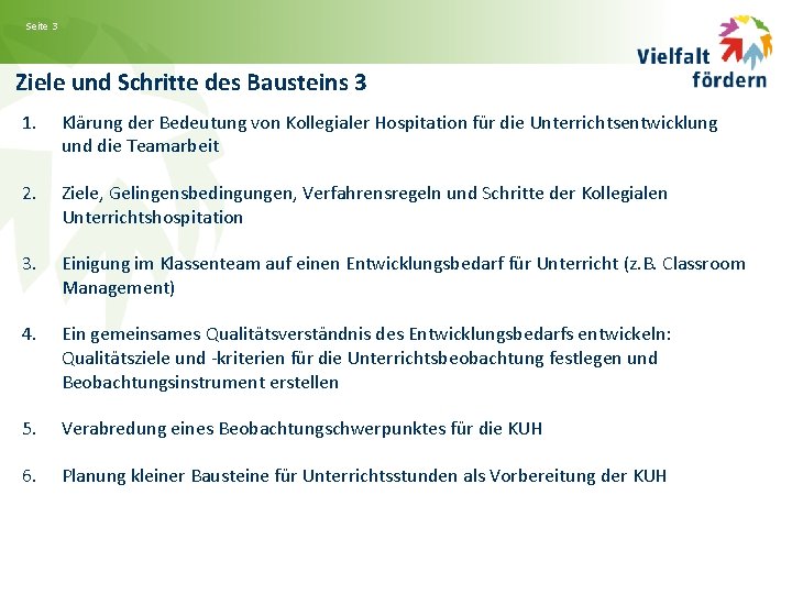 Seite 3 Ziele und Schritte des Bausteins 3 1. Klärung der Bedeutung von Kollegialer