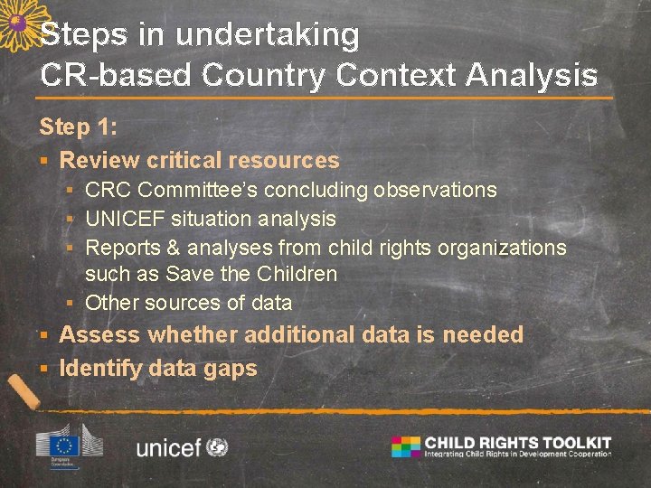 Steps in undertaking CR-based Country Context Analysis Step 1: § Review critical resources §