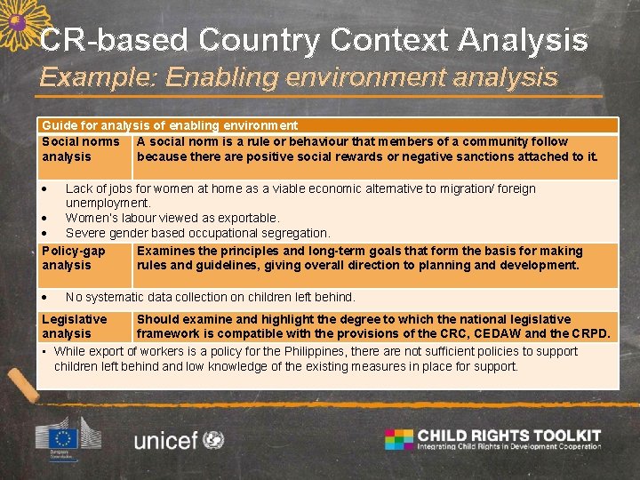 CR-based Country Context Analysis Example: Enabling environment analysis Guide for analysis of enabling environment