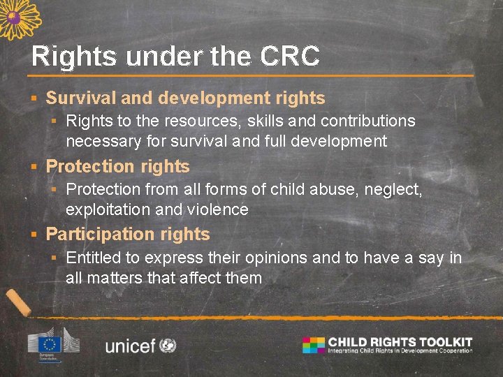 Rights under the CRC § Survival and development rights § Rights to the resources,