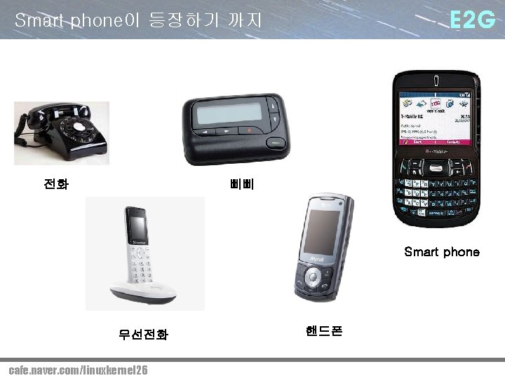 Smart phone이 등장하기 까지 전화 삐삐 Smart phone 무선전화 cafe. naver. com/linuxkernel 26 핸드폰