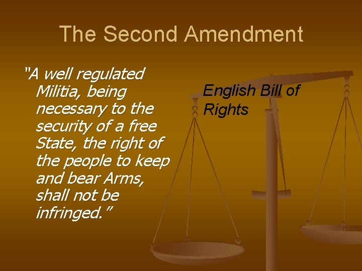 The Second Amendment “A well regulated Militia, being necessary to the security of a