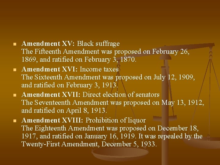 n n Amendment XV: Black suffrage The Fifteenth Amendment was proposed on February 26,