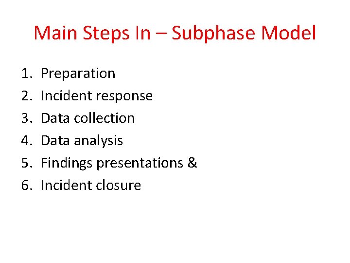 Main Steps In – Subphase Model 1. 2. 3. 4. 5. 6. Preparation Incident Main Steps In – Subphase Model 1. 2. 3. 4. 5. 6. Preparation Incident