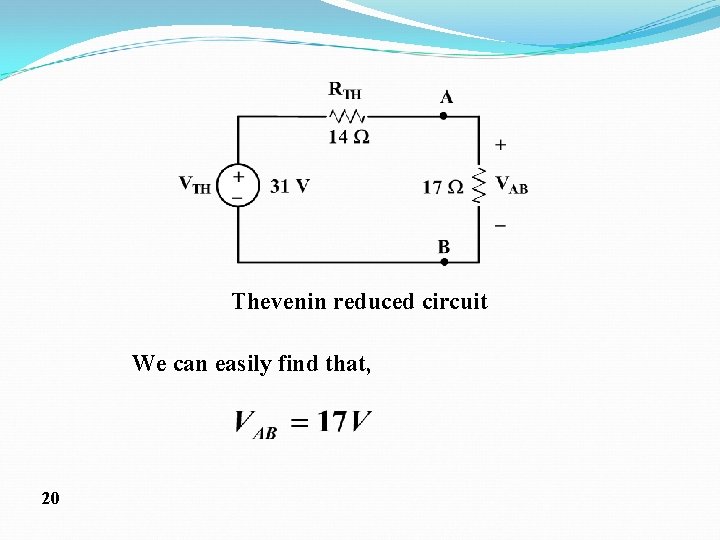 Thevenin reduced circuit We can easily find that, 20 