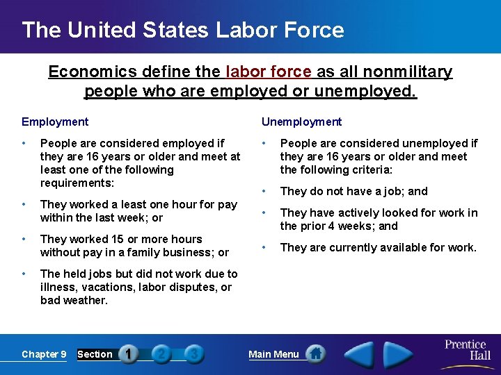 The United States Labor Force Economics define the labor force as all nonmilitary people