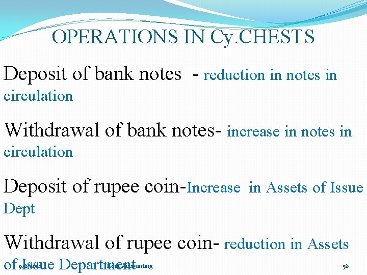 OPERATIONS IN Cy. CHESTS Deposit of bank notes - reduction in notes in circulation