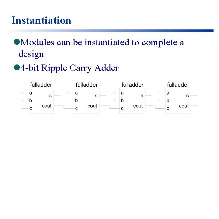 Instantiation l. Modules can be instantiated to complete a design l 4 -bit Ripple