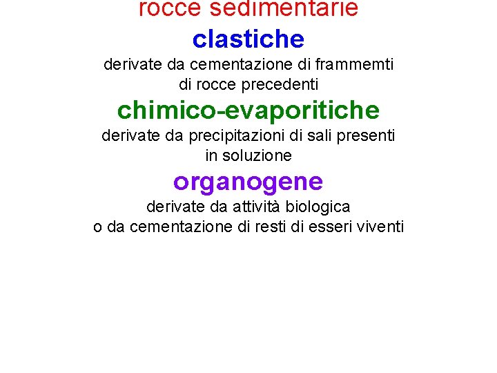 rocce sedimentarie clastiche derivate da cementazione di frammemti di rocce precedenti chimico-evaporitiche derivate da