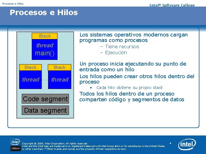 Procesos e Hilos Intel® Software College Procesos e Hilos Stack thread Los sistemas operativos