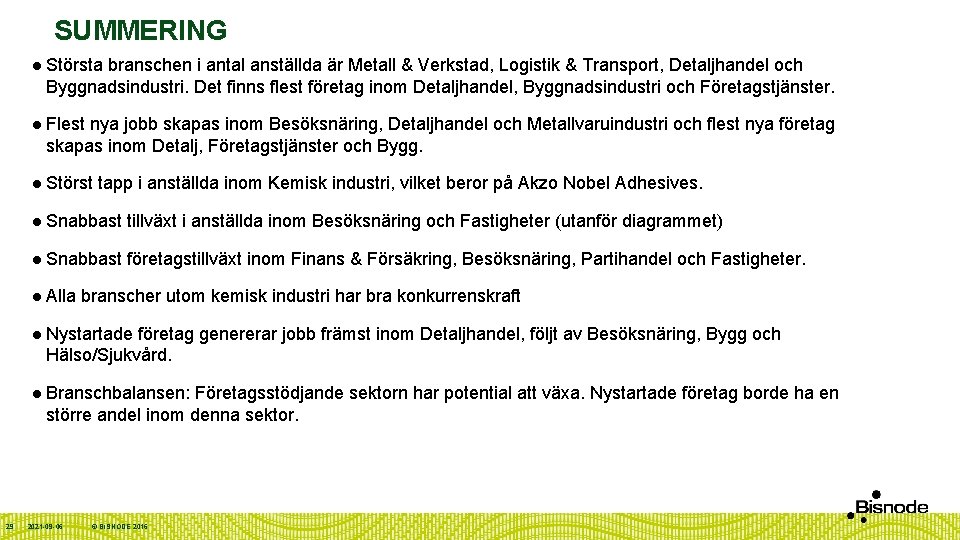 SUMMERING 29 l Största branschen i antal anställda är Metall & Verkstad, Logistik &