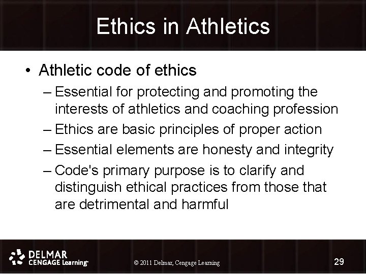 Ethics in Athletics • Athletic code of ethics – Essential for protecting and promoting Ethics in Athletics • Athletic code of ethics – Essential for protecting and promoting