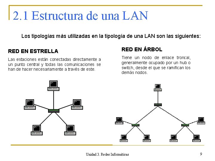 2. 1 Estructura de una LAN Los tipologías más utilizadas en la tipología de