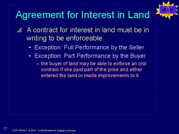 Agreement for Interest in Land p A contract for interest in land must be