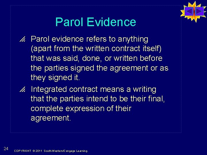 Parol Evidence p Parol evidence refers to anything (apart from the written contract itself)