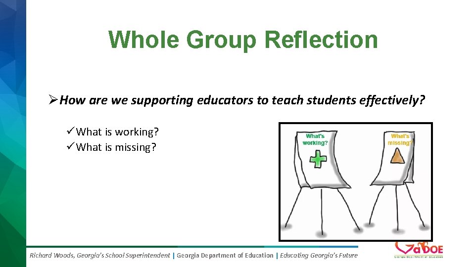 Whole Group Reflection ØHow are we supporting educators to teach students effectively? üWhat is