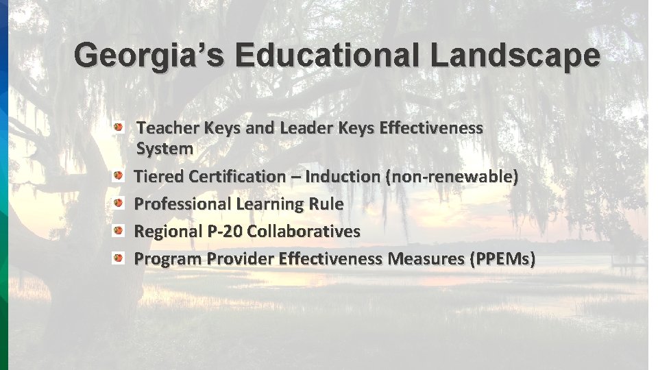 Georgia’s Educational Landscape Teacher Keys and Leader Keys Effectiveness System Tiered Certification – Induction