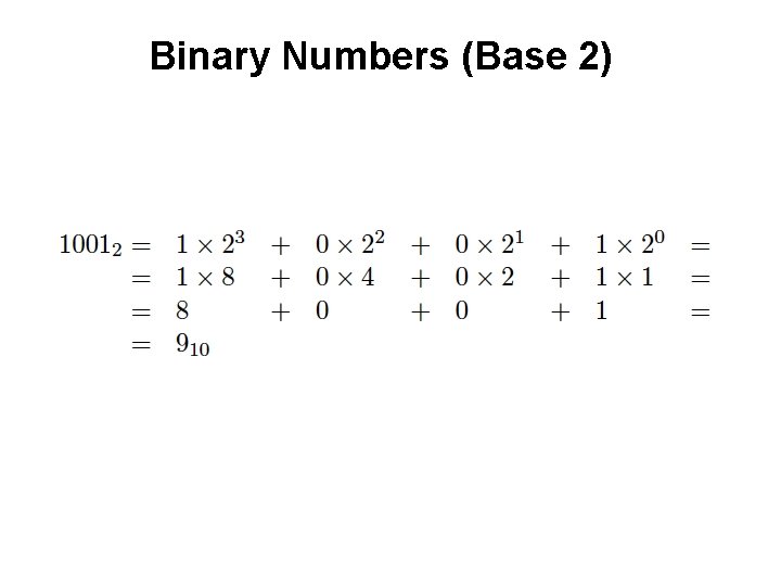 Binary Numbers (Base 2) 