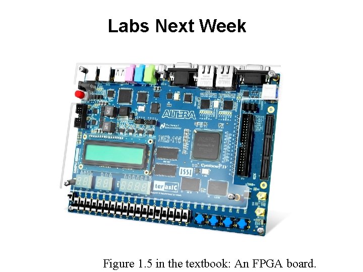 Labs Next Week Figure 1. 5 in the textbook: An FPGA board. 