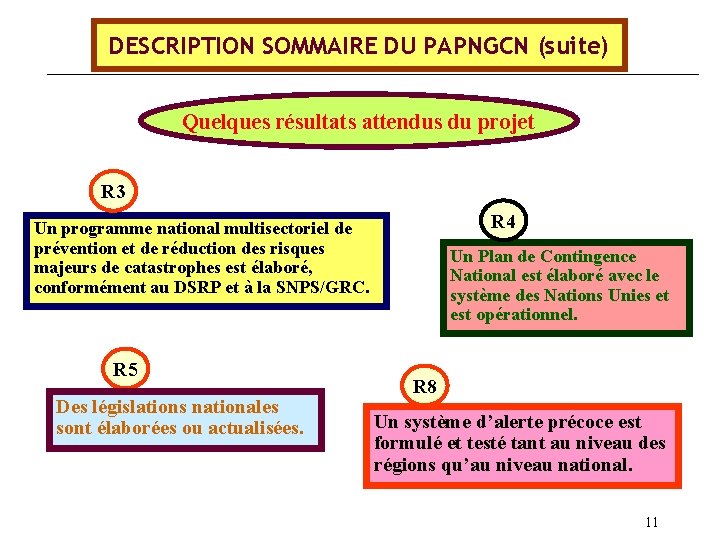 DESCRIPTION SOMMAIRE DU PAPNGCN (suite) Quelques résultats attendus du projet R 3 R 4
